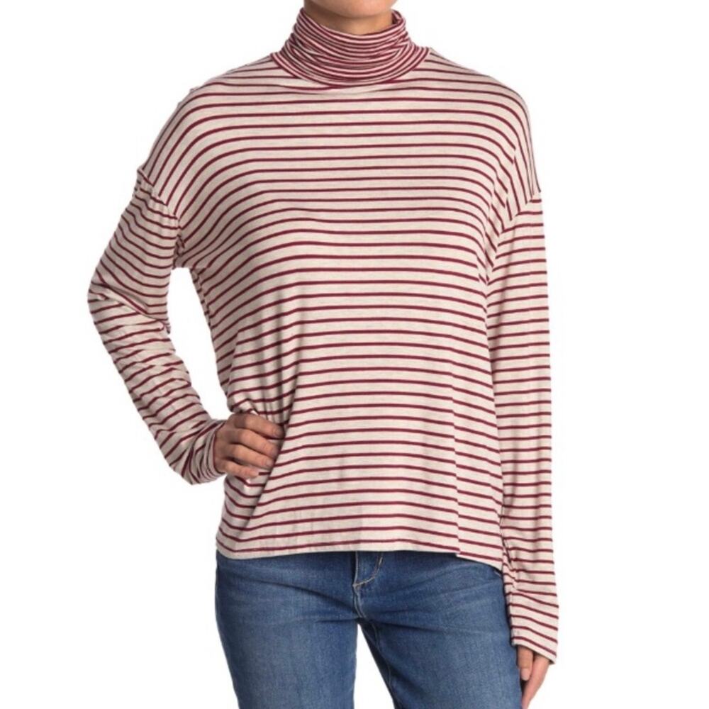 Project Social T Turtleneck Red Stripe Stretch Jersey Top Red